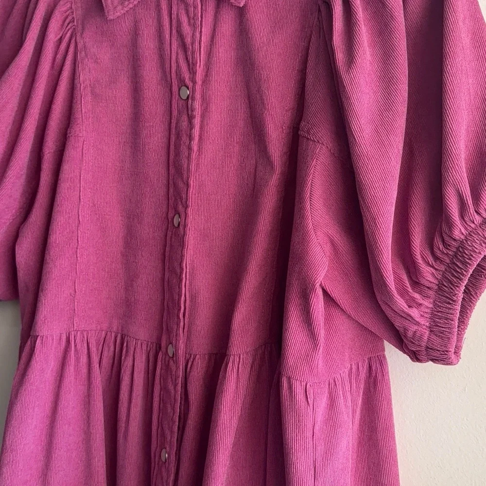 Entro Bright Pink Corduroy-Effect Collared Top